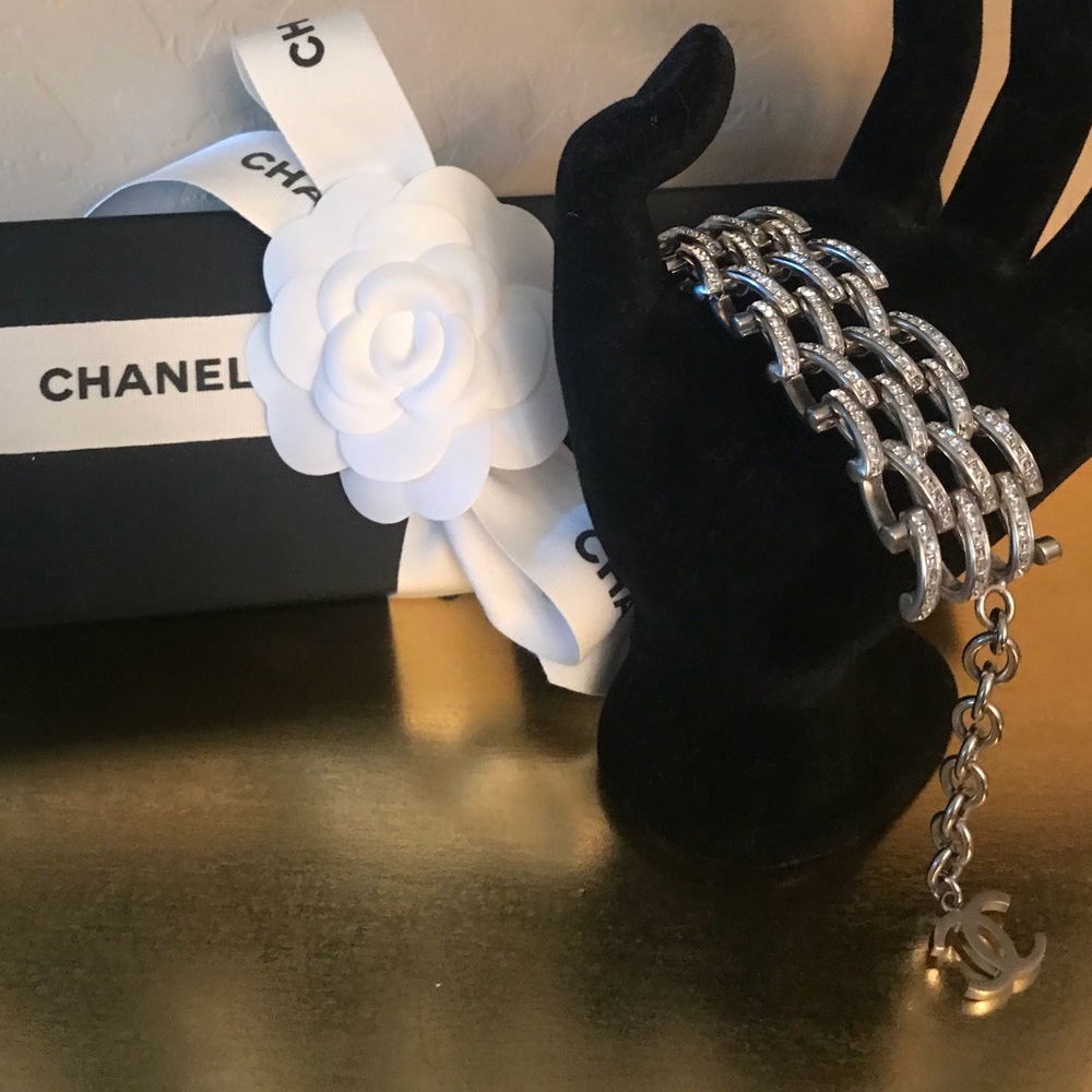 Chanel Crystal Bracelet with Drop CC Chain NWT